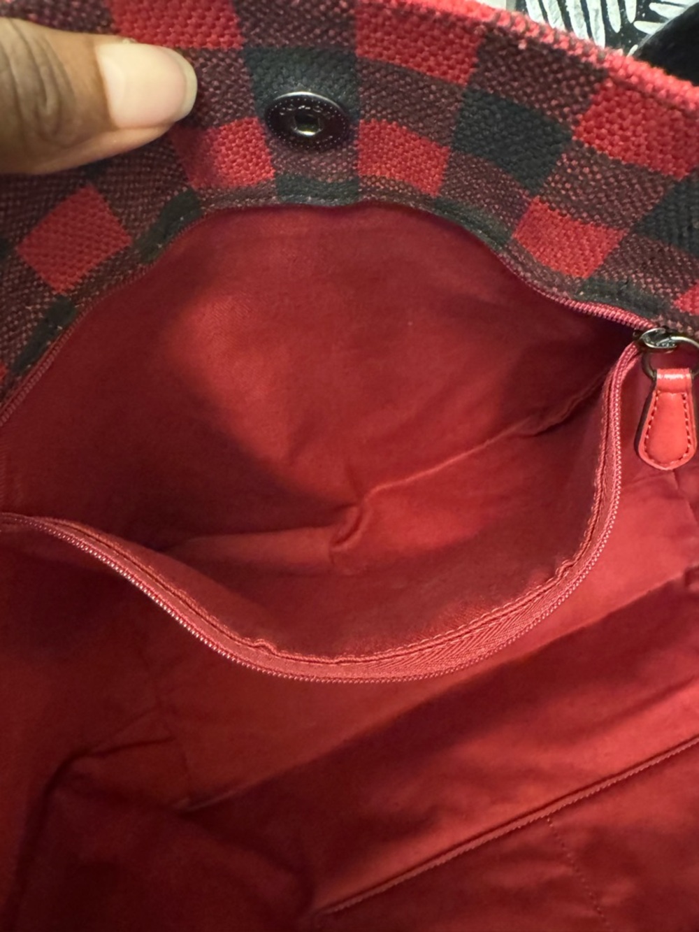 Coach Red and Black Buffalo Plaid Canvas Tote - Picture 5 of 14